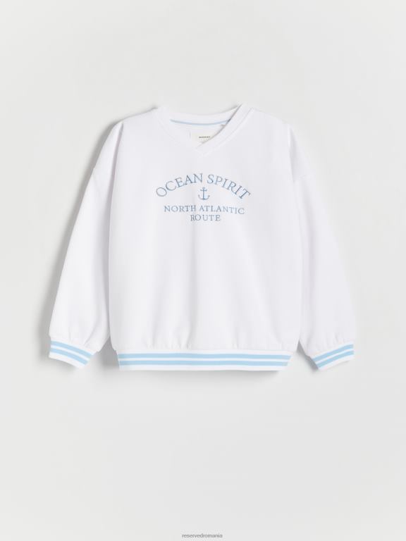 alb Reserved băieți îmbrăcăminte hanorac supradimensionat cu slogan 648HZ2210