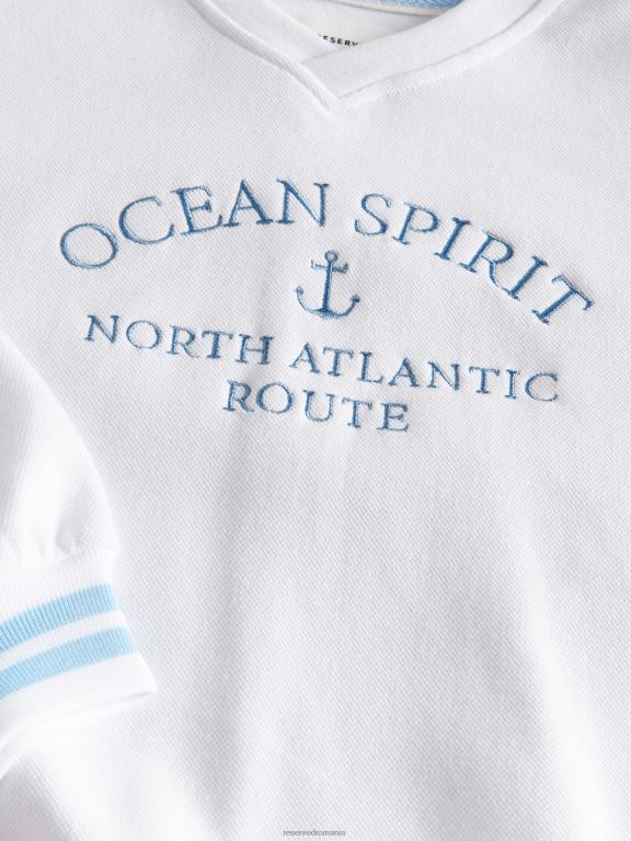 alb Reserved băieți îmbrăcăminte hanorac supradimensionat cu slogan 648HZ2210