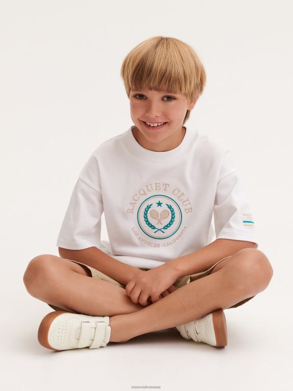 alb Reserved băieți îmbrăcăminte tricou cu detalii de broderie 648HZ2051