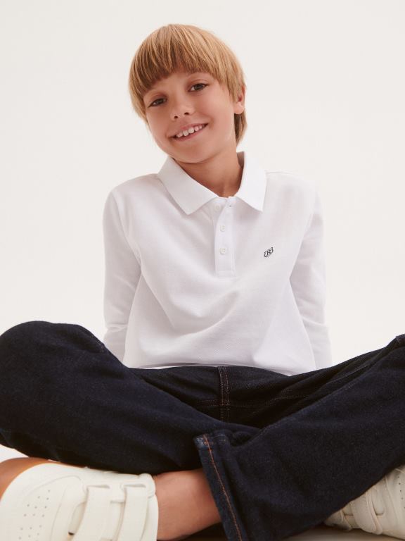 alb Reserved băieți îmbrăcăminte tricou polo din bumbac cu maneca lunga 648HZ2050