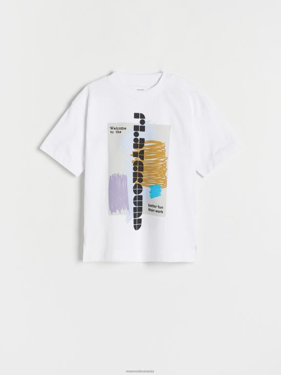 alb Reserved băieți îmbrăcăminte tricou supradimensionat cu imprimeu 648HZ2149