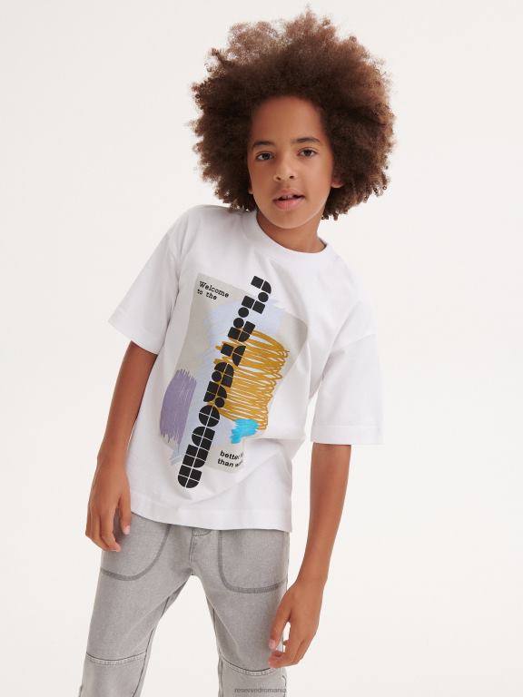 alb Reserved băieți îmbrăcăminte tricou supradimensionat cu imprimeu 648HZ2149