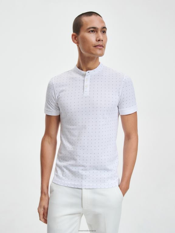 alb Reserved bărbați îmbrăcăminte Tricou polo slim fit cu guler ridicat 648HZ1335