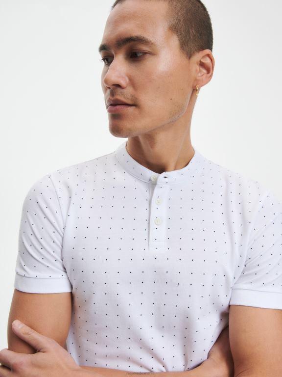 alb Reserved bărbați îmbrăcăminte Tricou polo slim fit cu guler ridicat 648HZ1335