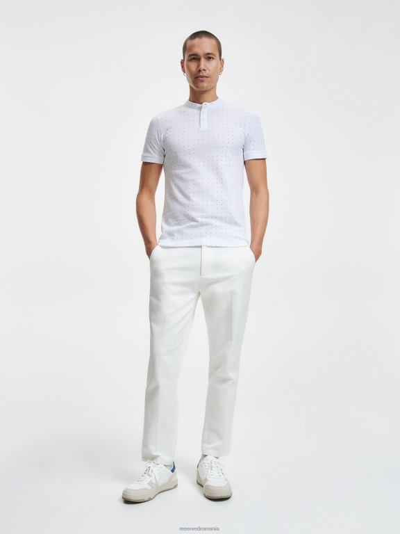 alb Reserved bărbați îmbrăcăminte Tricou polo slim fit cu guler ridicat 648HZ1335