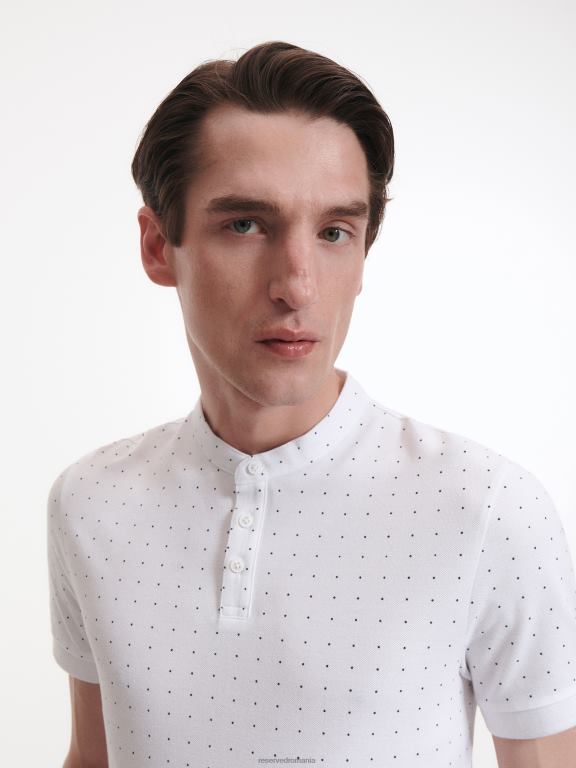 alb Reserved bărbați îmbrăcăminte Tricou polo slim fit cu guler ridicat 648HZ1335