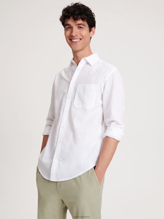 alb Reserved bărbați îmbrăcăminte cămașă bogată în in cu potrivire regulată 648HZ1351