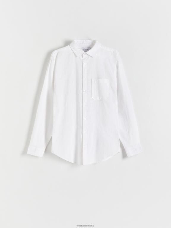 alb Reserved bărbați îmbrăcăminte cămașă bogată în in cu potrivire regulată 648HZ1351