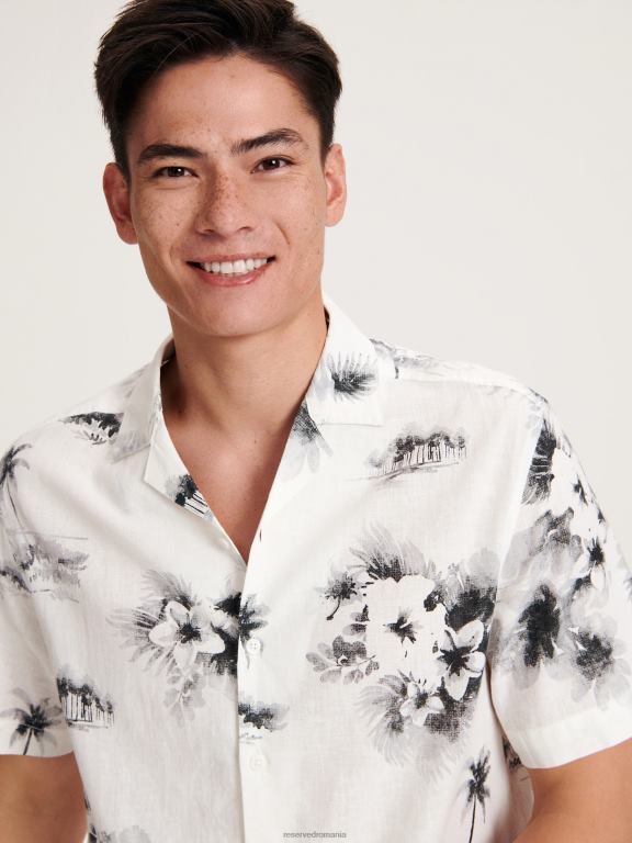 alb Reserved bărbați îmbrăcăminte cămașă bogată în in cu potrivire regulată 648HZ1393