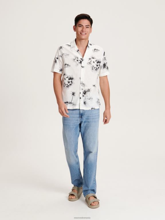 alb Reserved bărbați îmbrăcăminte cămașă bogată în in cu potrivire regulată 648HZ1393