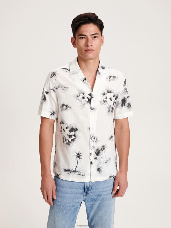 alb Reserved bărbați îmbrăcăminte cămașă bogată în in cu potrivire regulată 648HZ1393