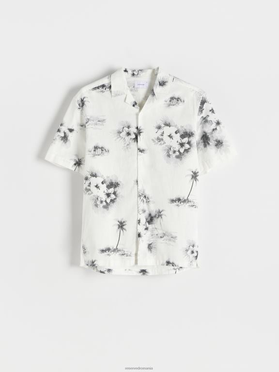 alb Reserved bărbați îmbrăcăminte cămașă bogată în in cu potrivire regulată 648HZ1393