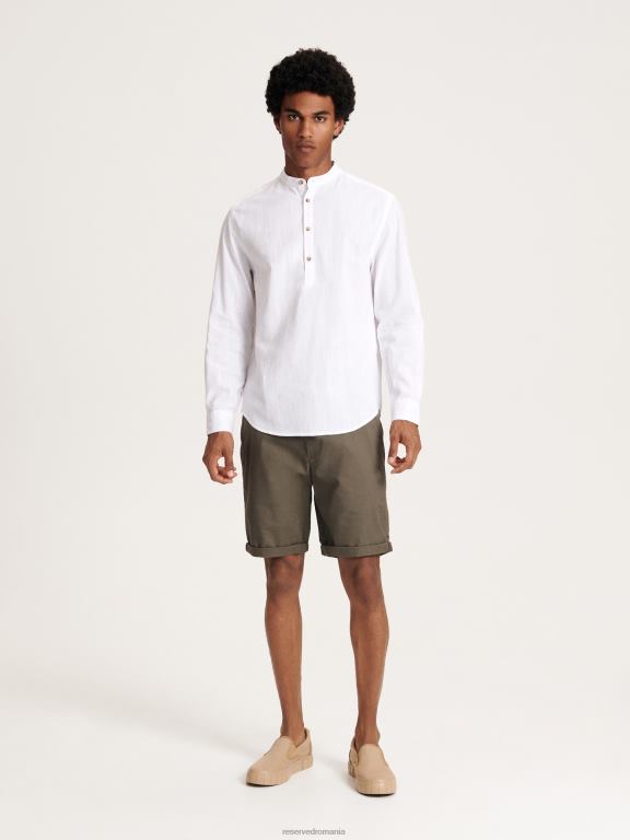 alb Reserved bărbați îmbrăcăminte cămașă cu combinație normală de in 648HZ1352