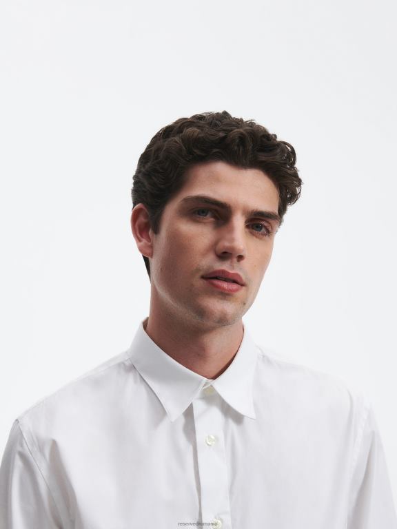 alb Reserved bărbați îmbrăcăminte cămașă din bumbac cu potrivire obișnuită 648HZ1397