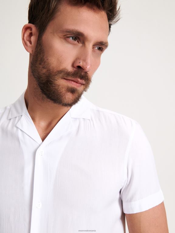 alb Reserved bărbați îmbrăcăminte cămașă din viscoză cu potrivire confortabilă 648HZ1400