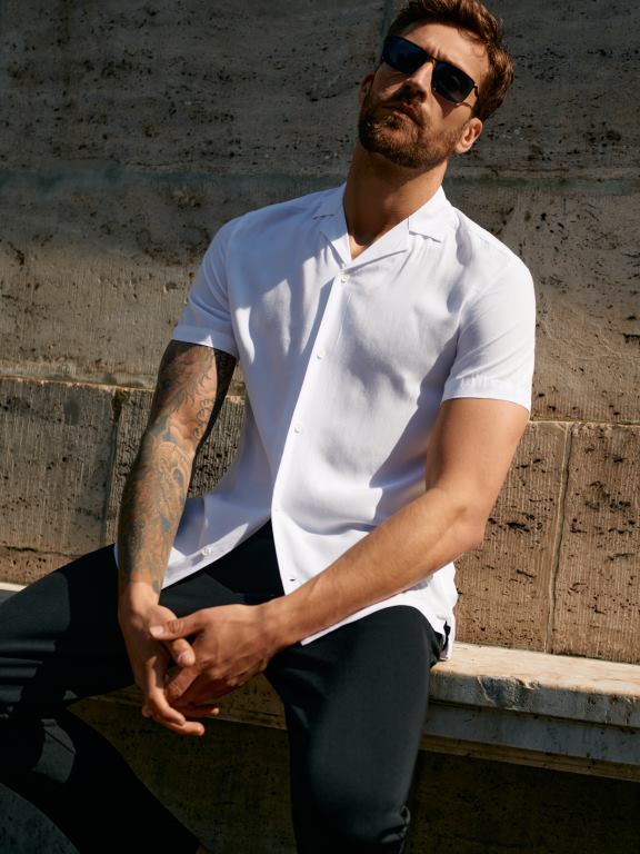 alb Reserved bărbați îmbrăcăminte cămașă din viscoză cu potrivire confortabilă 648HZ1400