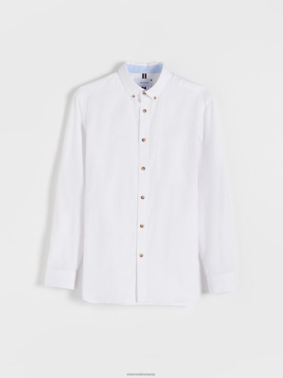 alb Reserved bărbați îmbrăcăminte cămașă simplă cu potrivire normală 648HZ1361