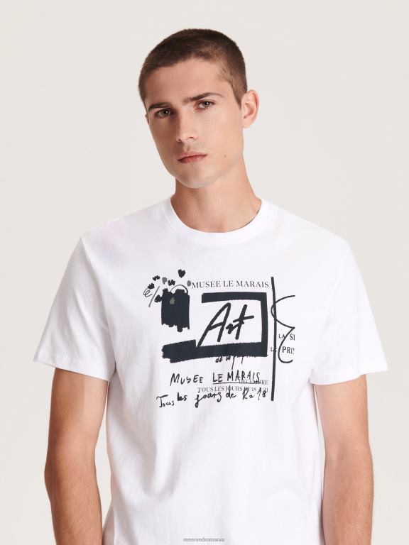 alb Reserved bărbați îmbrăcăminte tricou confortabil cu imprimeu regulat 648HZ1193