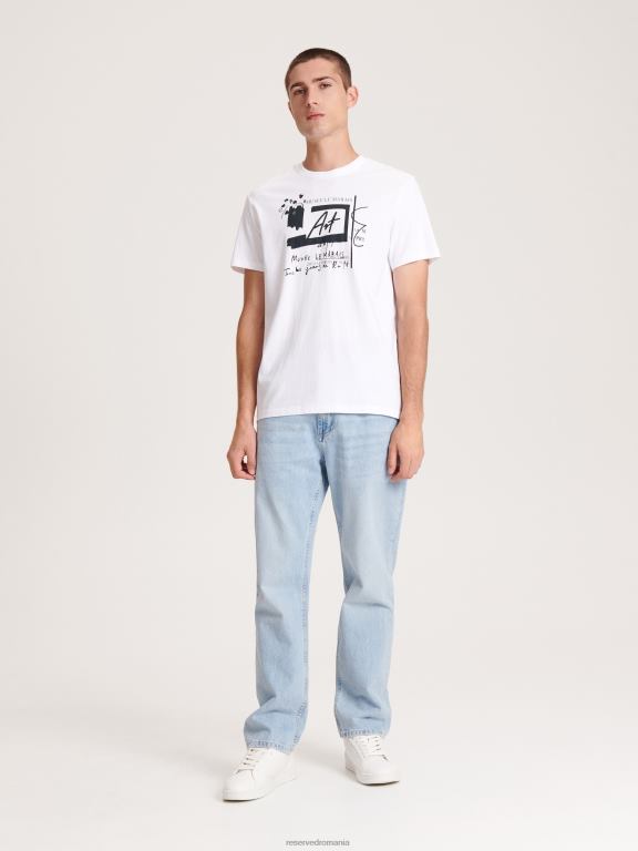 alb Reserved bărbați îmbrăcăminte tricou confortabil cu imprimeu regulat 648HZ1193