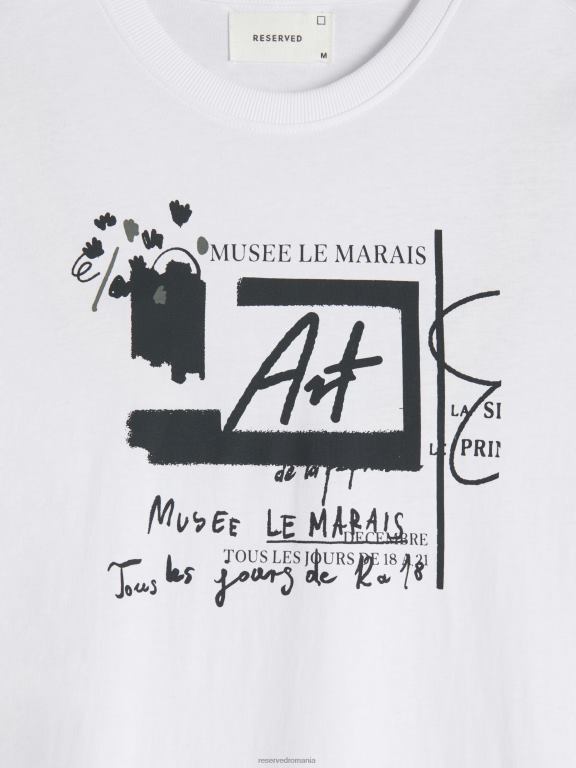 alb Reserved bărbați îmbrăcăminte tricou confortabil cu imprimeu regulat 648HZ1193