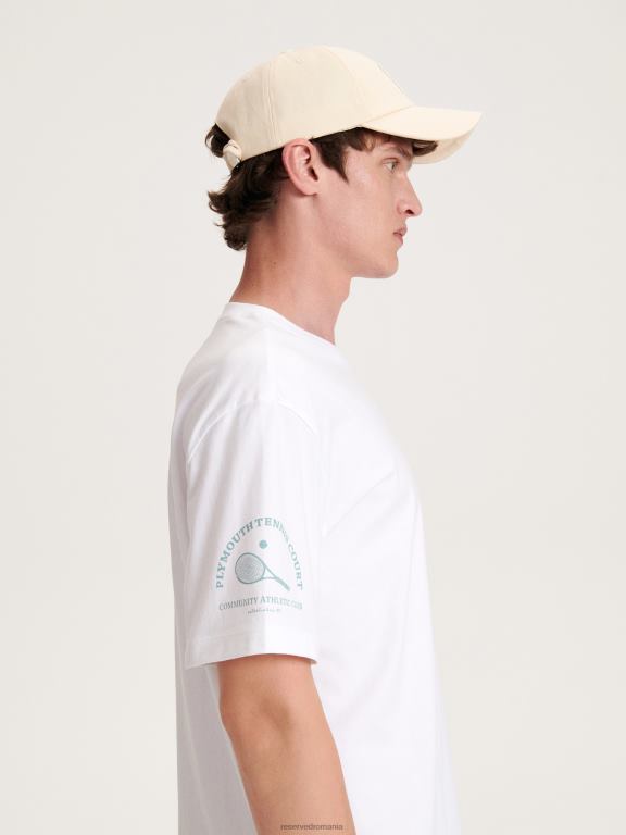 alb Reserved bărbați îmbrăcăminte tricou la modă cu imprimeu cu fit regulat 648HZ1288