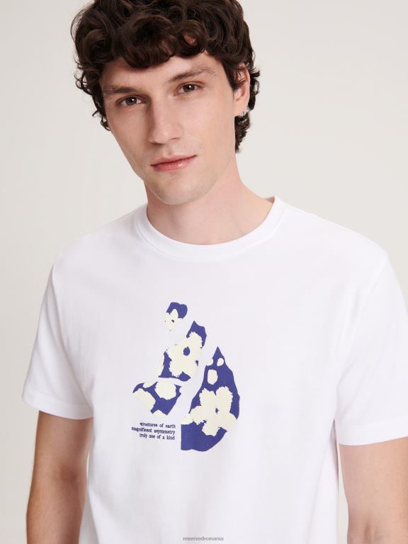 alb Reserved bărbați îmbrăcăminte tricou la modă cu imprimeu cu fit regulat 648HZ1290