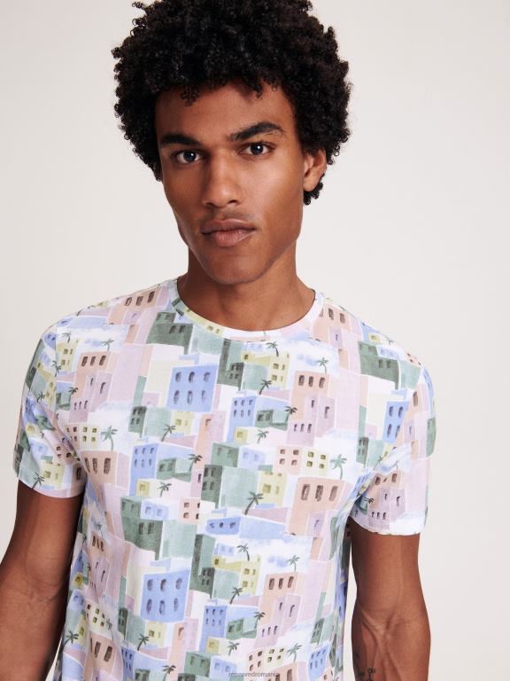 alb Reserved bărbați îmbrăcăminte tricou la modă cu imprimeu cu fit regulat 648HZ1299