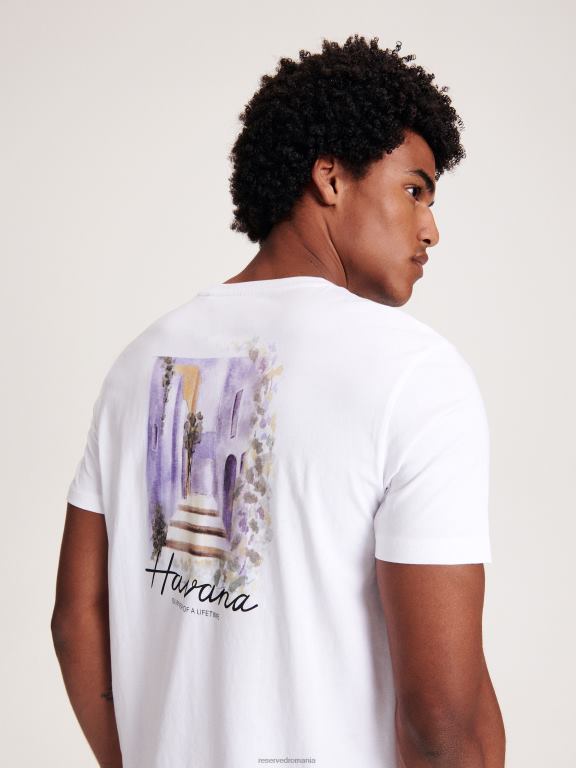 alb Reserved bărbați îmbrăcăminte tricou la modă cu imprimeu cu fit regulat 648HZ1301