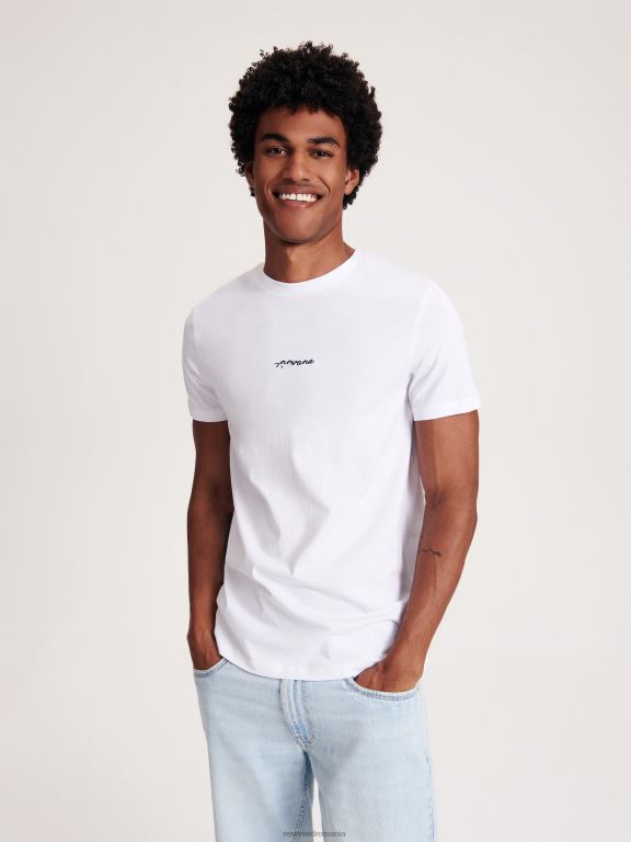 alb Reserved bărbați îmbrăcăminte tricou la modă cu imprimeu cu fit regulat 648HZ1301