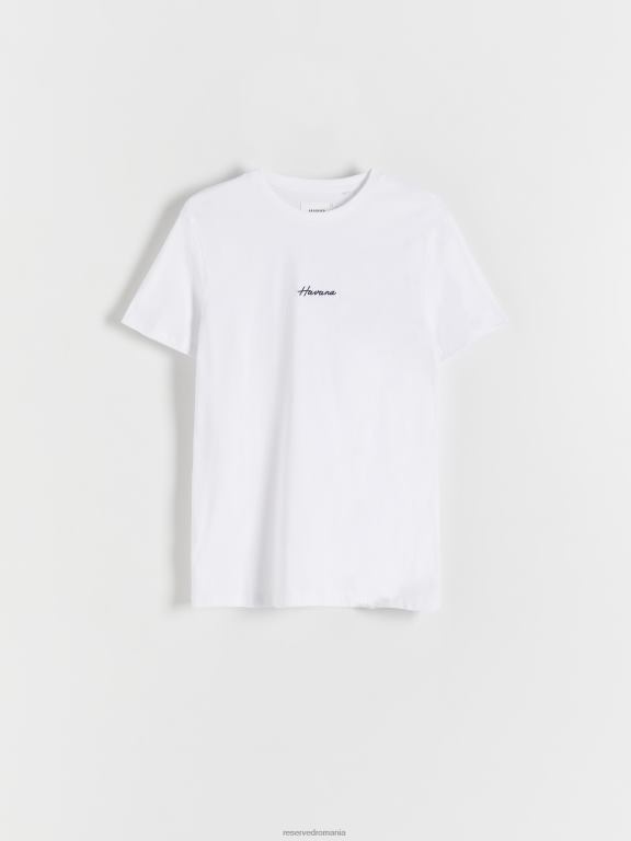 alb Reserved bărbați îmbrăcăminte tricou la modă cu imprimeu cu fit regulat 648HZ1301