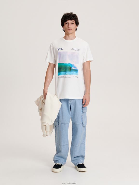 alb Reserved bărbați îmbrăcăminte tricou nou regular cu imprimeu 648HZ1247
