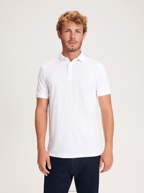 alb Reserved bărbați îmbrăcăminte tricou polo cu talie regulată 648HZ1090
