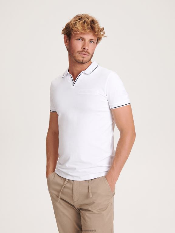 alb Reserved bărbați îmbrăcăminte tricou polo slim fit 648HZ1088