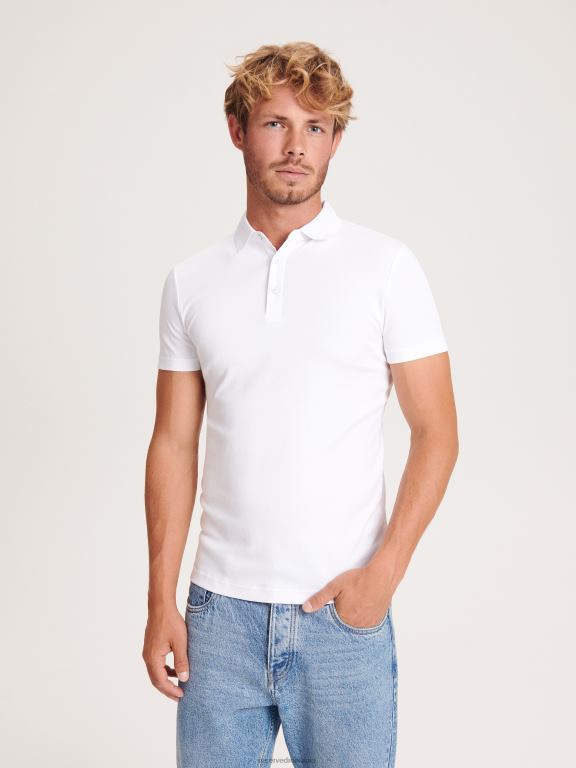 alb Reserved bărbați îmbrăcăminte tricou polo slim fit 648HZ1105