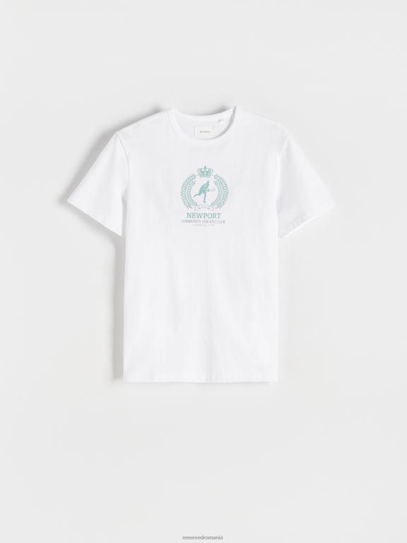 alb Reserved bărbați îmbrăcăminte tricou regulat cu imprimeu 648HZ1309