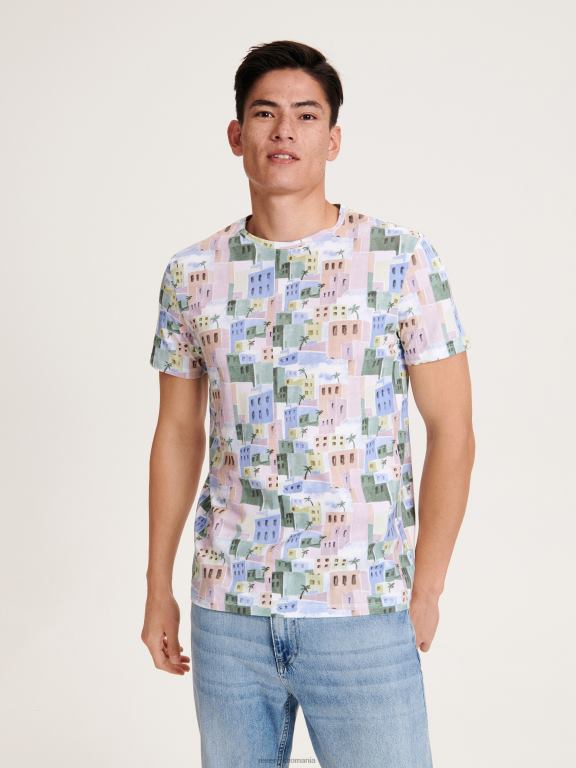 alb Reserved bărbați îmbrăcăminte tricou regulat cu imprimeu 648HZ1323