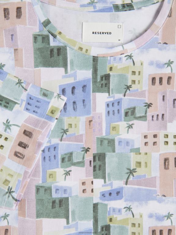 alb Reserved bărbați îmbrăcăminte tricou regulat cu imprimeu 648HZ1323