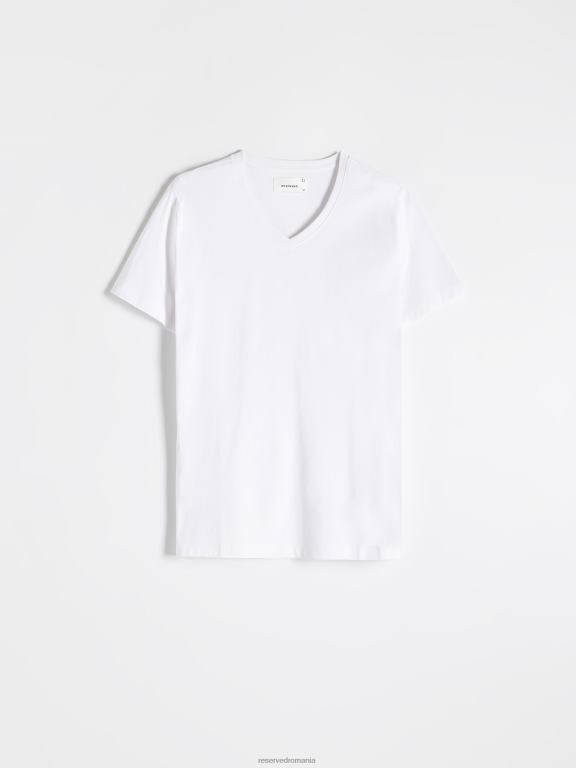 alb Reserved bărbați îmbrăcăminte tricou slim fit cu decolteu in V 648HZ1217