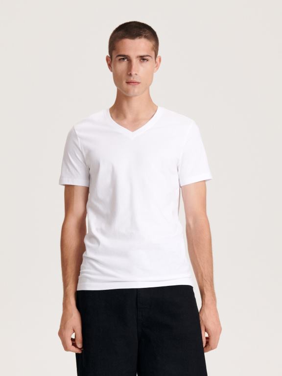 alb Reserved bărbați îmbrăcăminte tricou slim fit cu decolteu in V 648HZ1217