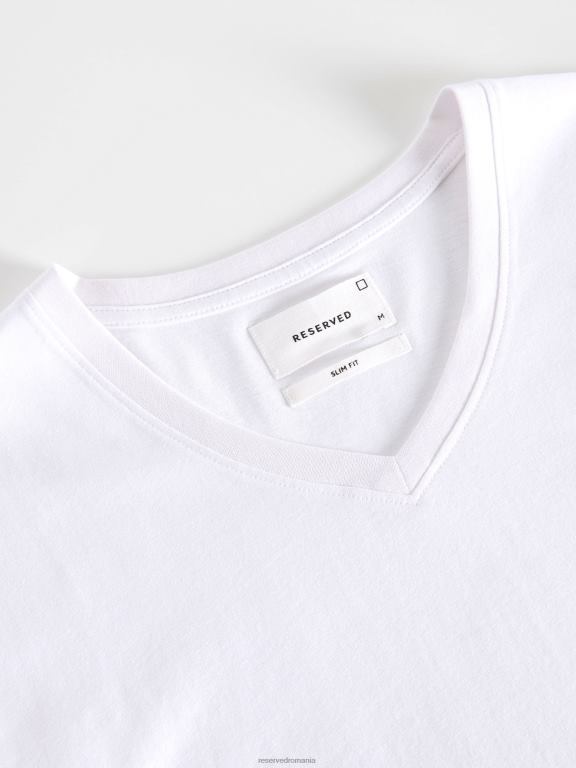 alb Reserved bărbați îmbrăcăminte tricou slim fit cu decolteu in V 648HZ1217
