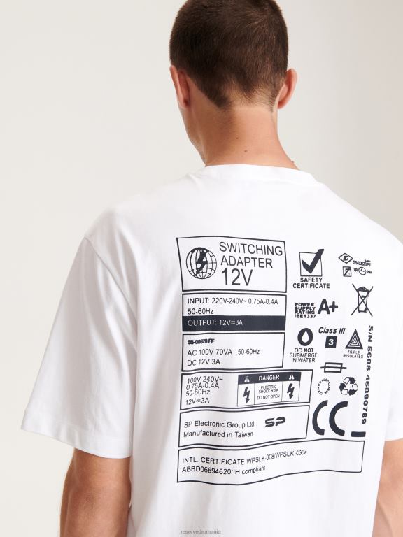 alb Reserved bărbați îmbrăcăminte tricou supradimensionat cu imprimeu 648HZ1172