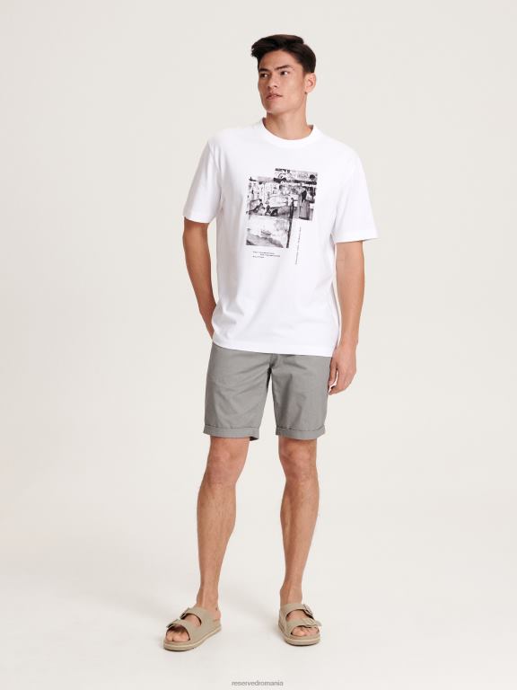 alb Reserved bărbați îmbrăcăminte tricou supradimensionat cu imprimeu 648HZ1306