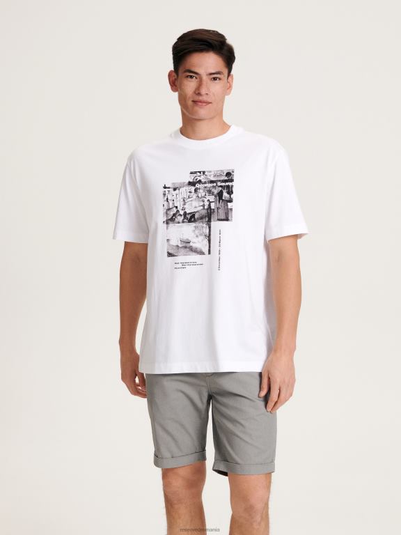 alb Reserved bărbați îmbrăcăminte tricou supradimensionat cu imprimeu 648HZ1306
