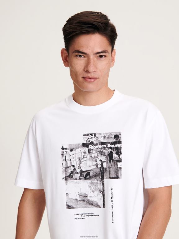 alb Reserved bărbați îmbrăcăminte tricou supradimensionat cu imprimeu 648HZ1306