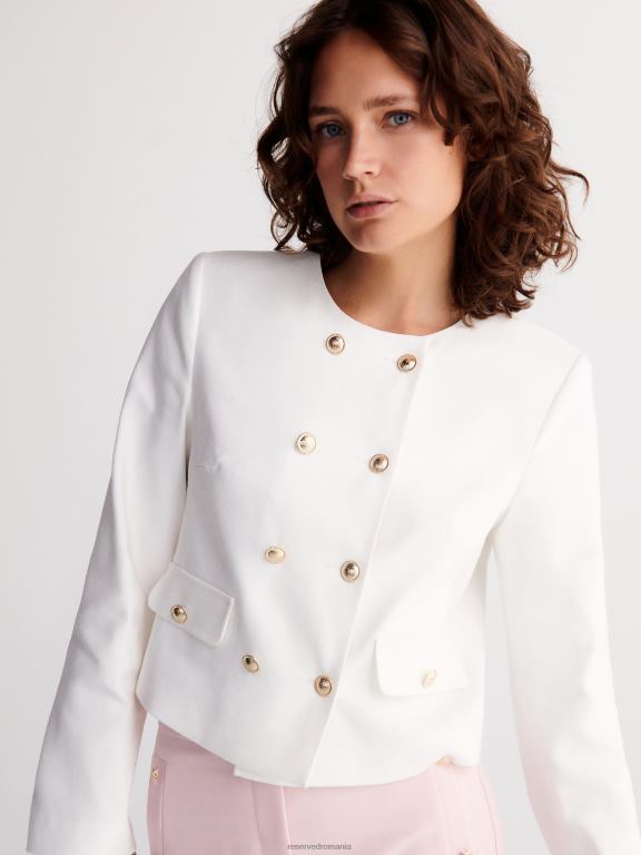 alb Reserved femei îmbrăcăminte blazer cu nasturi decorativi 648HZ901