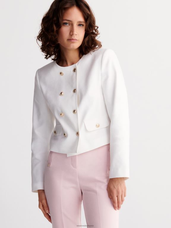 alb Reserved femei îmbrăcăminte blazer cu nasturi decorativi 648HZ901