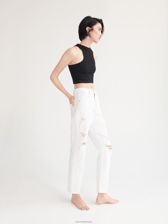 alb Reserved femei îmbrăcăminte blugi mom fit distressed 648HZ803