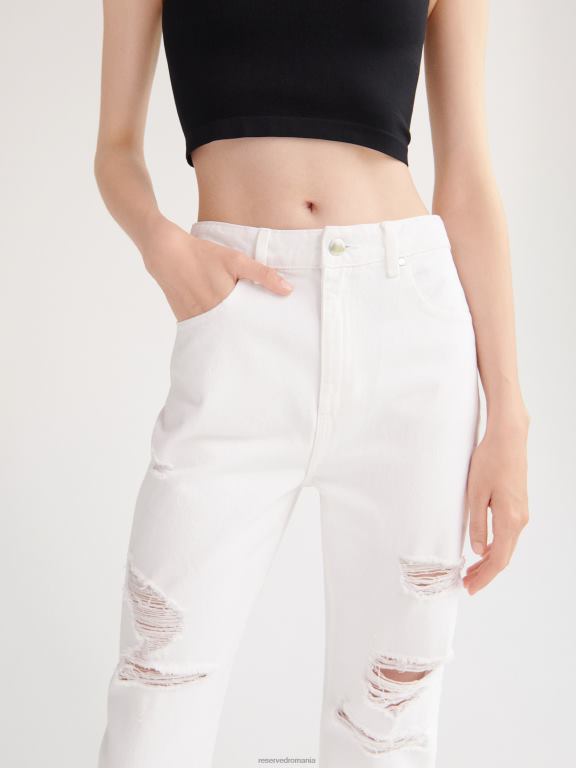 alb Reserved femei îmbrăcăminte blugi mom fit distressed 648HZ803