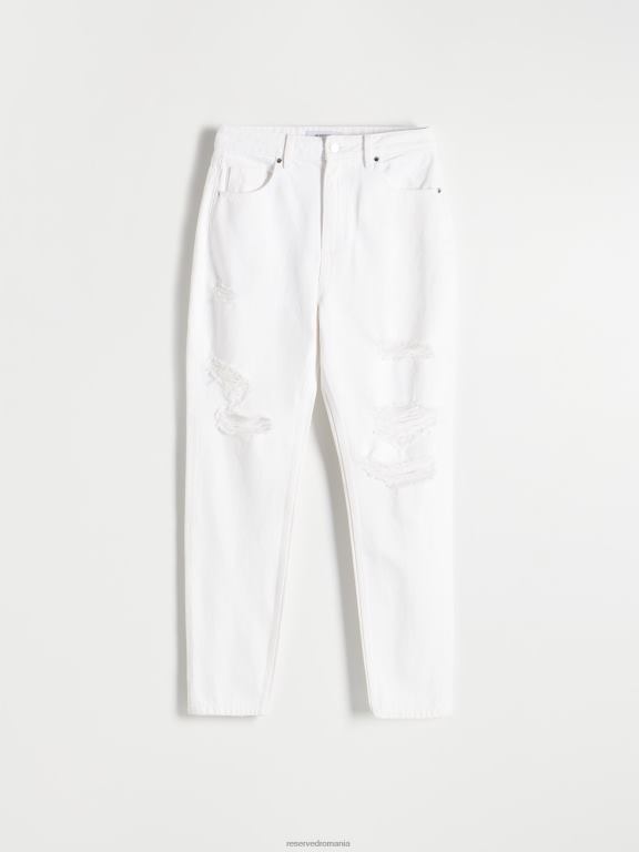 alb Reserved femei îmbrăcăminte blugi mom fit distressed 648HZ803