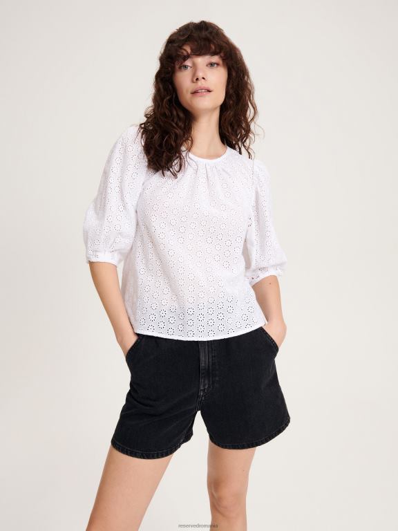alb Reserved femei îmbrăcăminte bluza cu spate decorativ 648HZ341